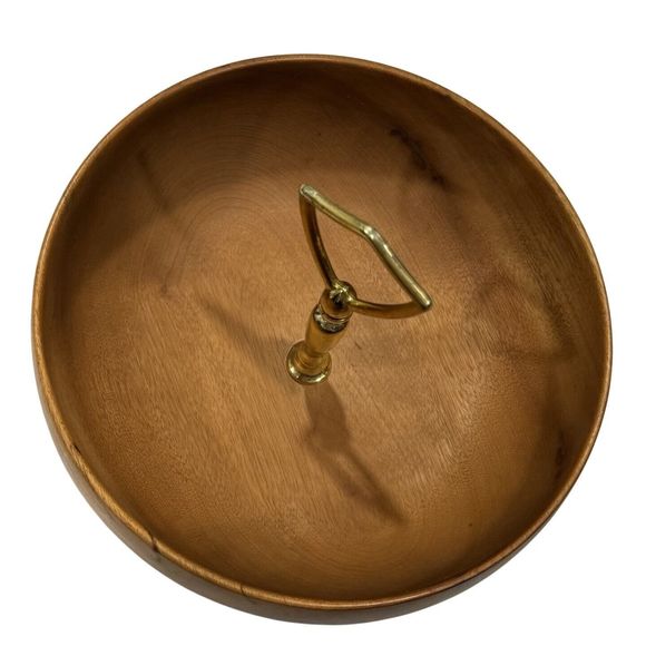 VTG Oregon Myrtle Wood 8" NUT BOWL CANDY COIN DISH Gold Handle Cracker Tray MCM - Picture 2 of 7